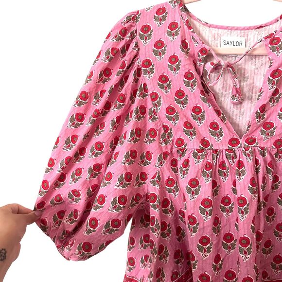 SAYLOR‎ Samah Floral Boho Top Pink Large - Picture 3 of 5